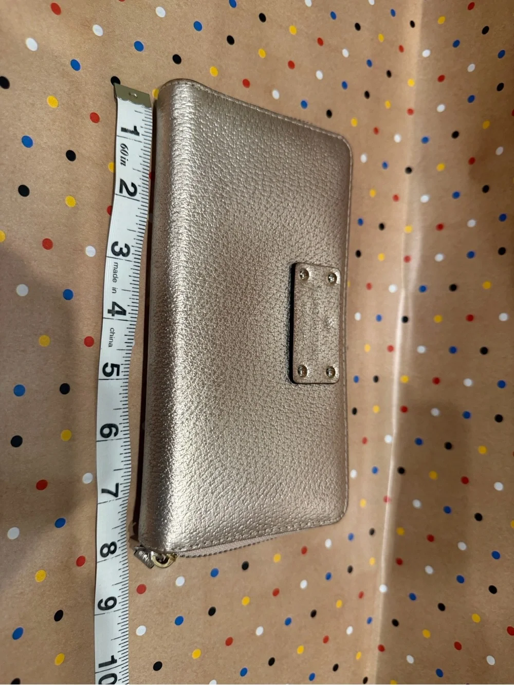 kate spade Metallic Gold Zip-Around Wallet with Logo Plate